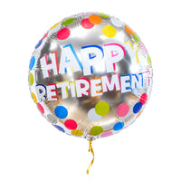 Happy Retirement Ballon Gekleurd – met helium gevuld, met gouden lint