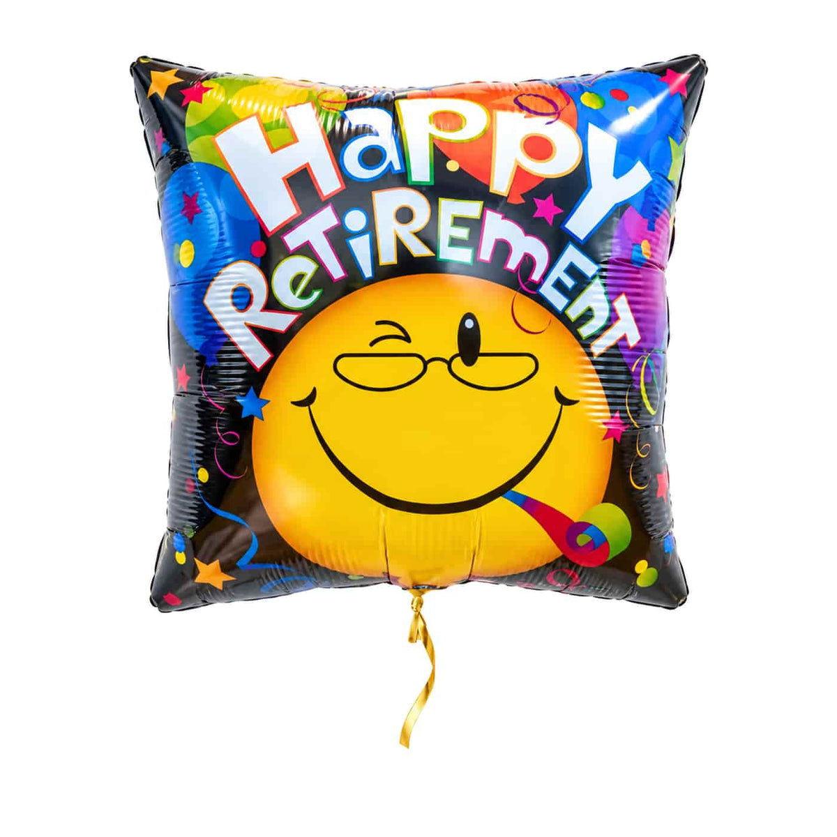 Happy Retirement Helium Ballon – met helium gevuld, met gouden lint