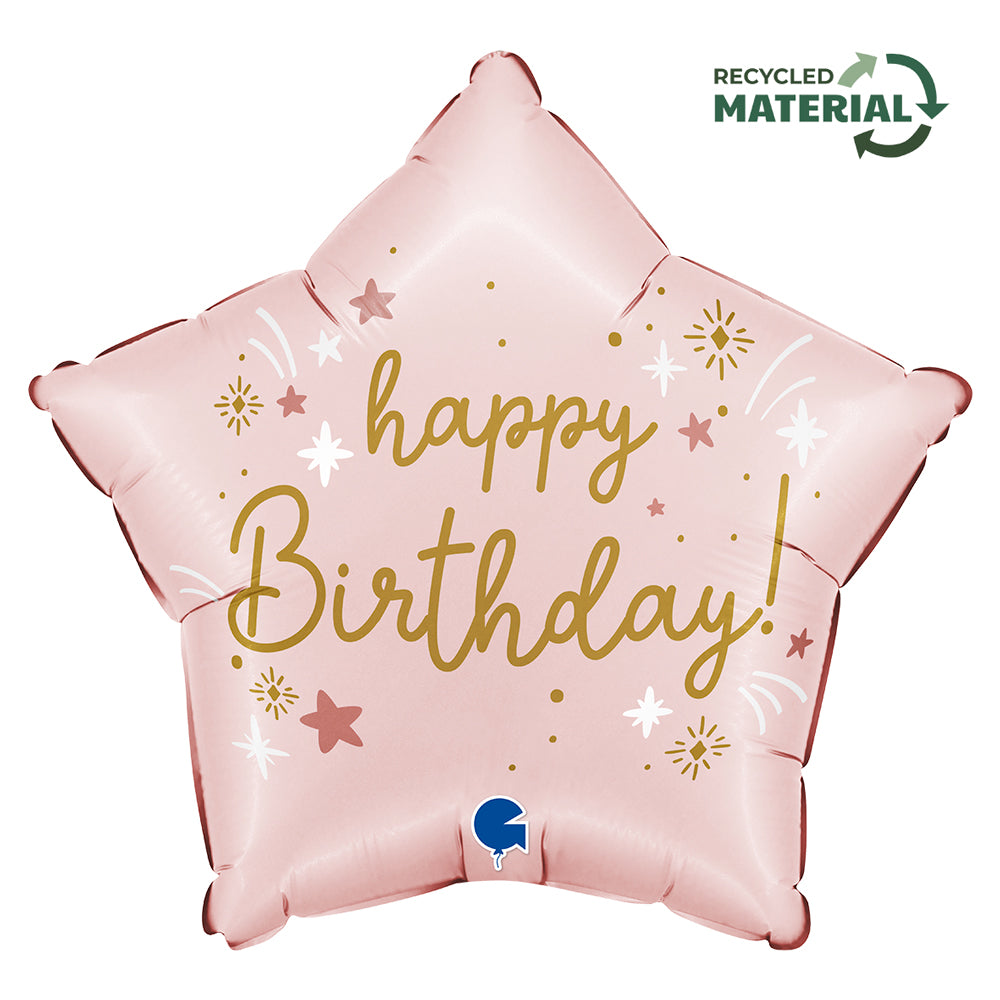 Happy Birthday Ster Helium Ballon Licht Roze - Gevuld Met Helium - 45 cm