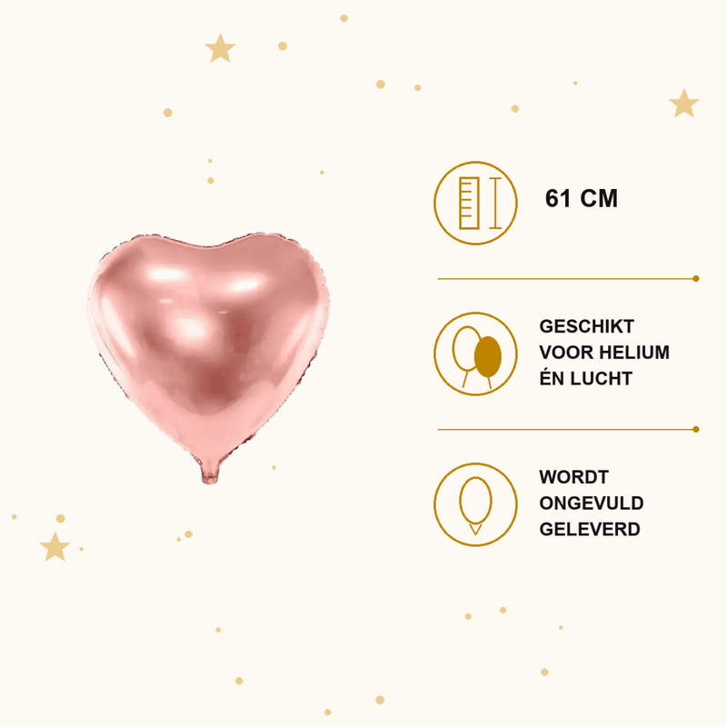 Hart Ballon Rose Goud 61 cm - Ballonnenshop.nl