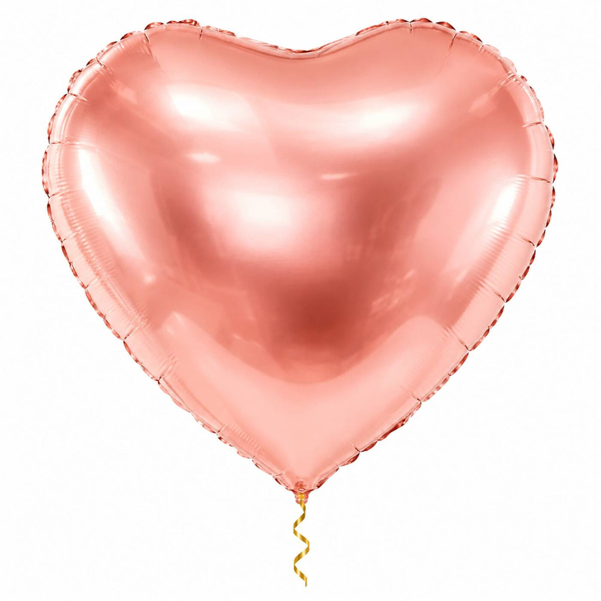 Hart Ballon Rose Goud – 61 cm met dun metallic gouden lint op witte achtergrond – Ballonnenshop.nl