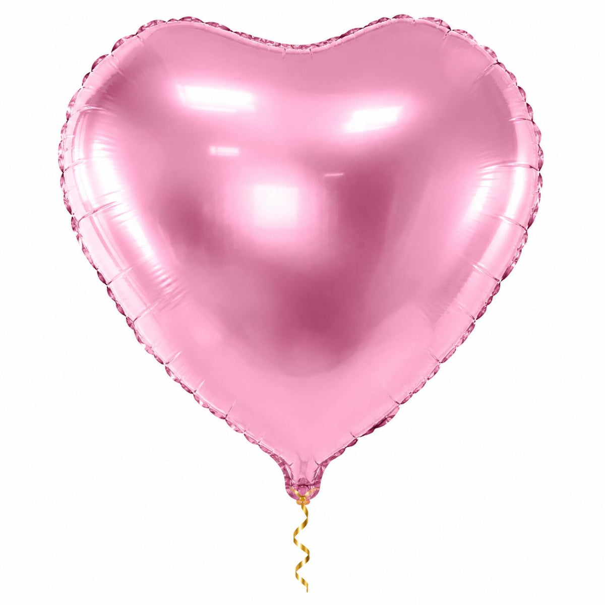 Hart Ballon Roze – 61 cm met dun metallic gouden lint op witte achtergrond – Ballonnenshop.nl
