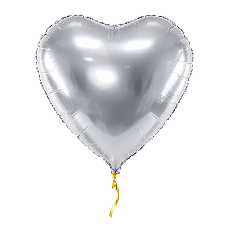 Hart Ballon Zilver – 46 cm – met helium gevuld, met gouden lint