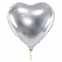 Hart Ballon Zilver – 61 cm met dun metallic gouden lint op witte achtergrond – Ballonnenshop.nl