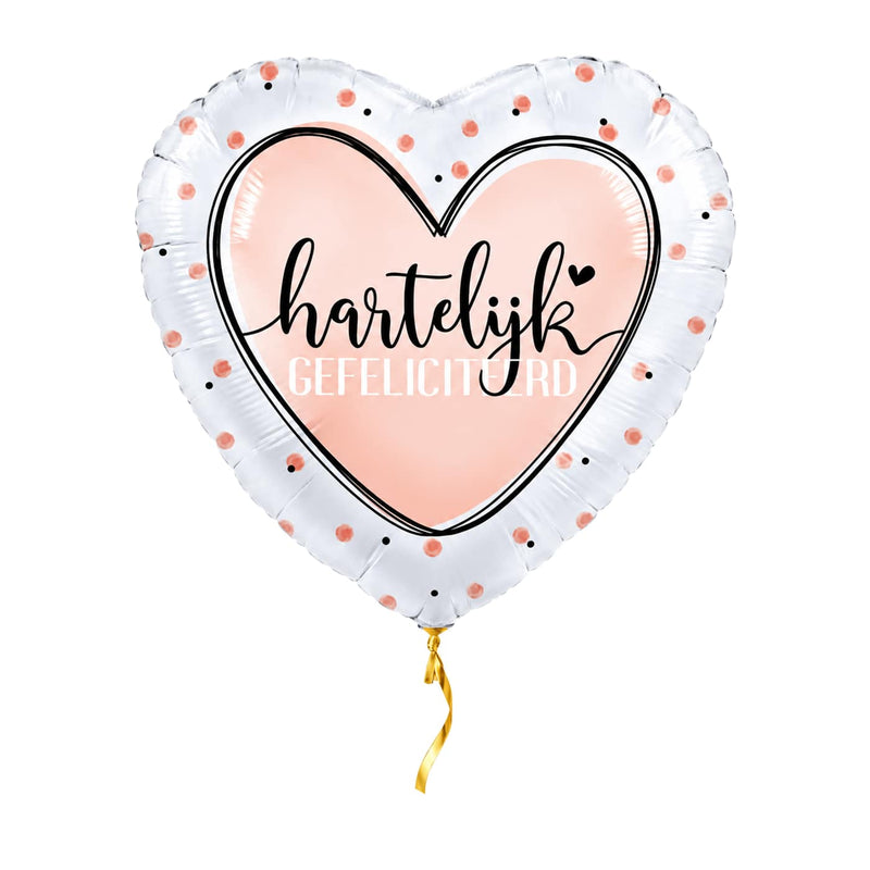 Hartelijk Gefeliciteerd Hart Roze – met helium gevuld, met gouden lint