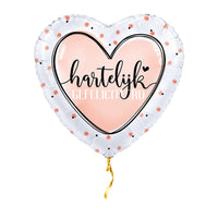 Hartelijk Gefeliciteerd Hart Roze – met helium gevuld, met gouden lint