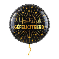 Hartelijk Gefeliciteerd Ballon – met helium gevuld, met gouden lint