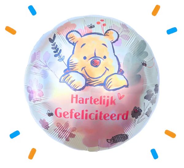 Hartelijk Gefeliciteerd Winnie The Pooh Helium Ballon - Gevuld Met Helium - 46 cm - Ballonnenshop.nl