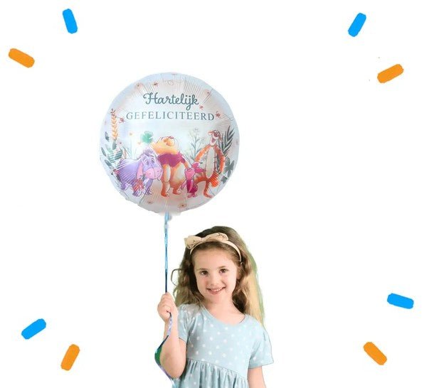 Hartelijk Gefeliciteerd Winnie The Pooh Met Vrienden Helium Ballon - Gevuld Met Helium - 46 cm - Ballonnenshop.nl