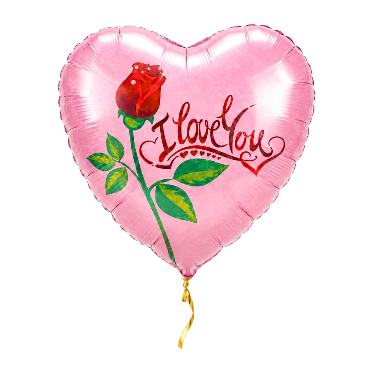 Hartjes Ballon I Love You Roos – met helium gevuld, met gouden lint