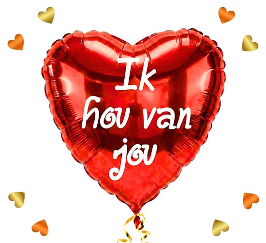 Folieballon Hart rood 28cm met stokje Folieballon Hart rood 28cm met stokje