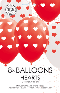 Hartjes Ballonnen Rood Wit - 8 stuks - 30 cm - Ballonnenshop.nl