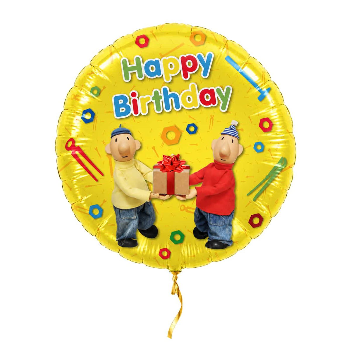 Gele Buurman & Buurman Happy Birthday heliumballon van 45 cm met gouden lint