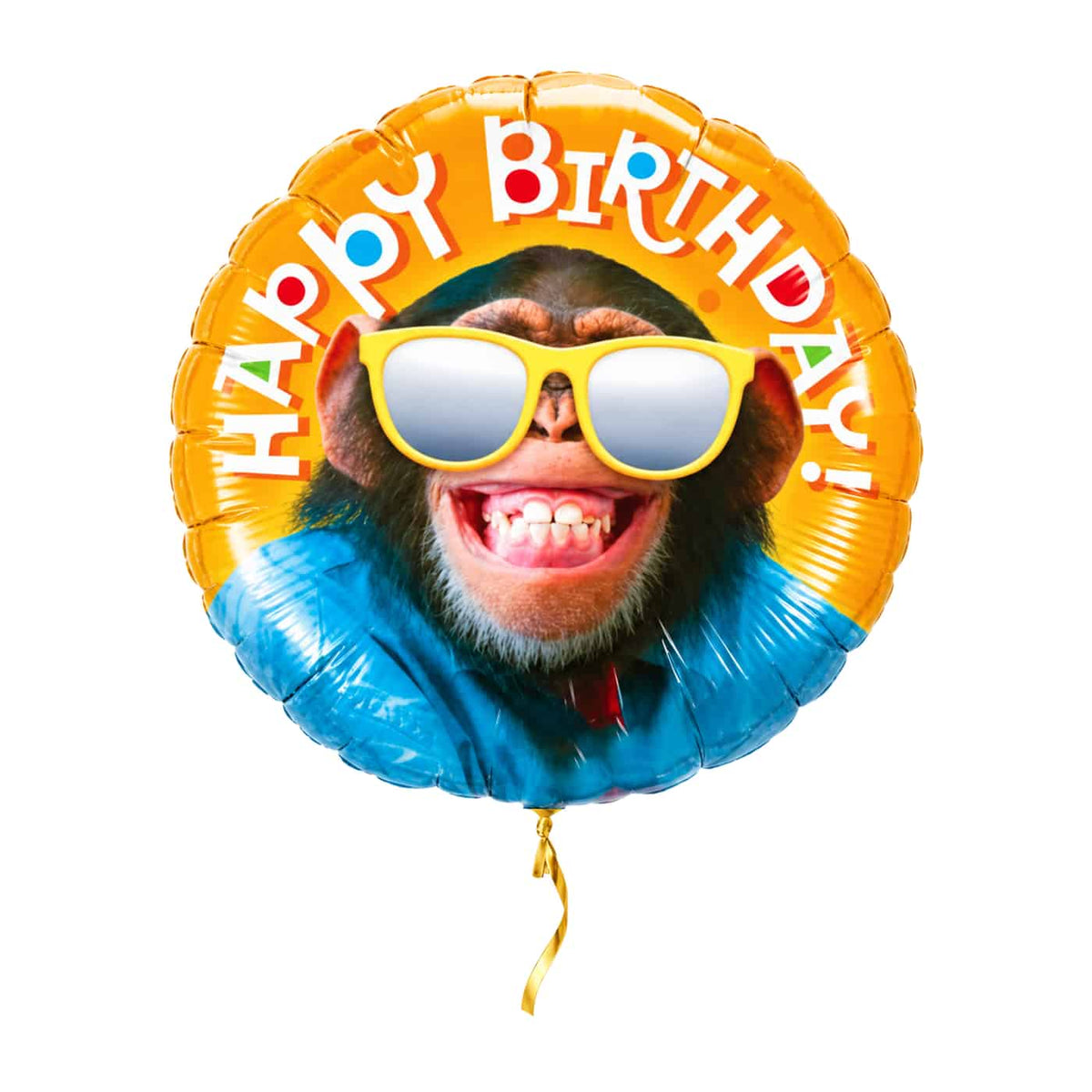 Happy Birthday Grappige Aap – met helium gevuld, met gouden lint