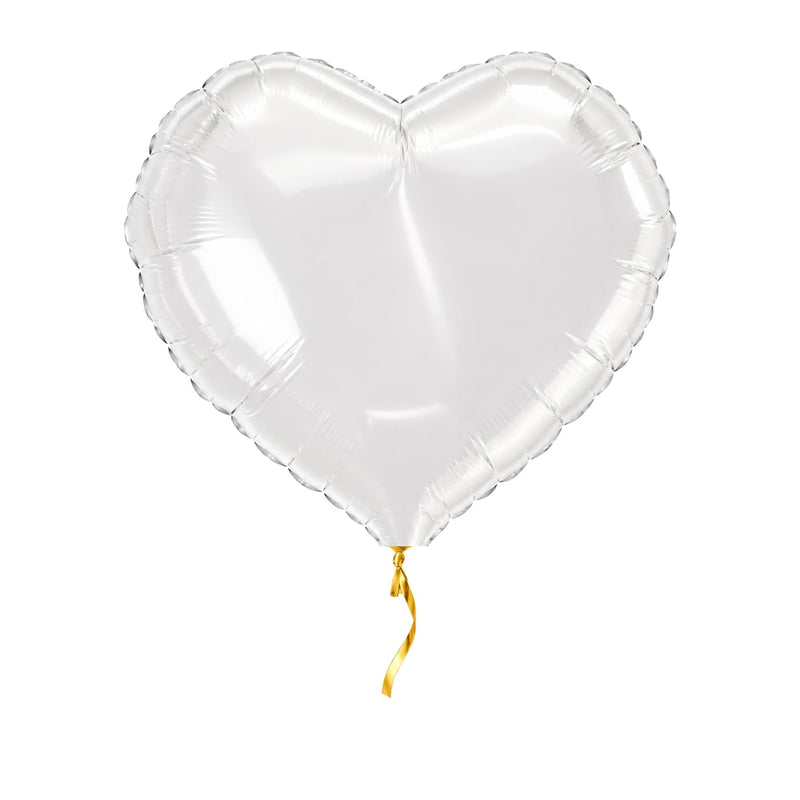 Helium Ballon Hart Wit – met helium gevuld, met gouden lint