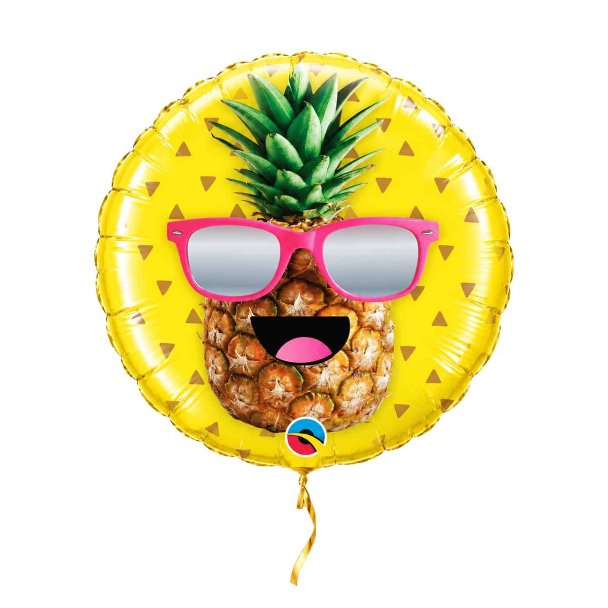 Helium Ballon Party Ananas met kort goudkleurig lint op een witte achtergrond