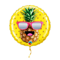 Helium Ballon Party Ananas met kort goudkleurig lint op een witte achtergrond