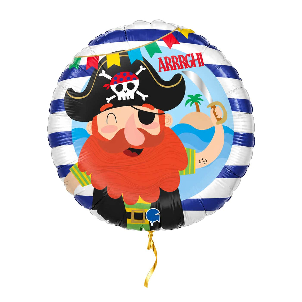 Helium Ballon Piraat – met helium gevuld, met gouden lint