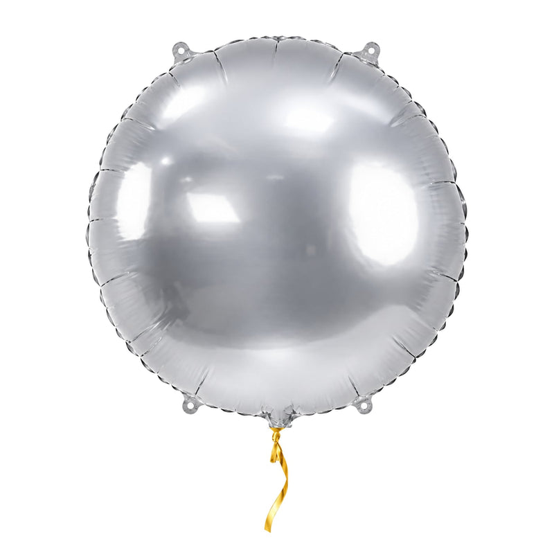 Helium Ballon Rond Zilver – met helium gevuld, met gouden lint