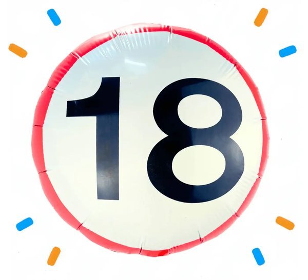 Helium Ballon Verkeersbord 18 Jaar - Gevuld Met Helium - 45 cm - Ballonnenshop.nl