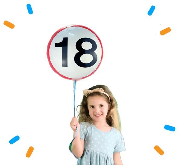 Helium Ballon Verkeersbord 18 Jaar - Gevuld Met Helium - 45 cm - Ballonnenshop.nl