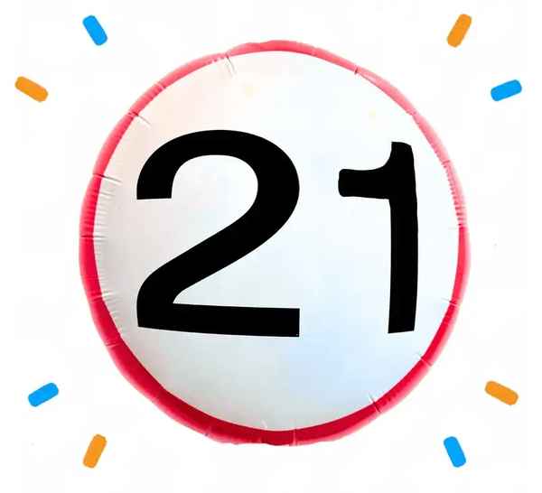 Helium Ballon Verkeersbord 21 Jaar - Gevuld Met Helium - 45 cm - Ballonnenshop.nl