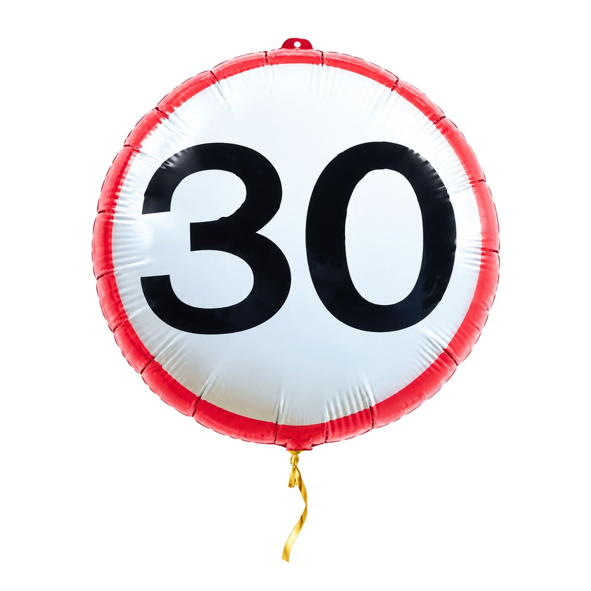 Ballon Verkeersbord 30 Jaar – met helium gevuld, met gouden lint