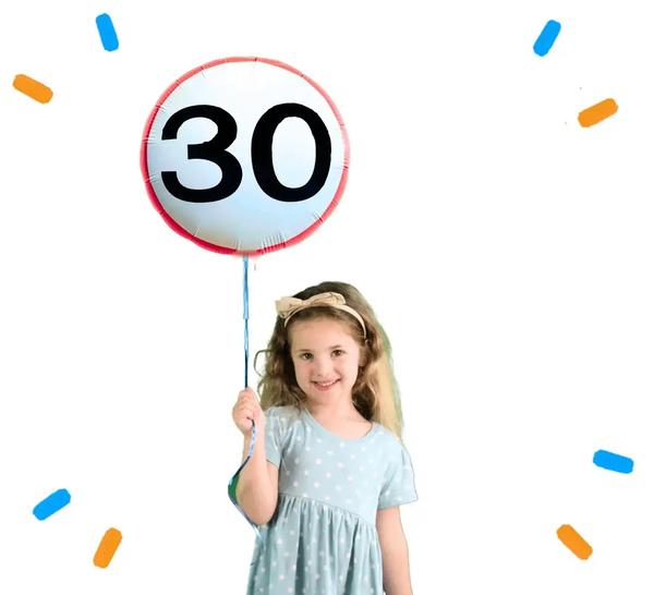 Helium Ballon Verkeersbord 30 Jaar - Gevuld Met Helium - 45 cm - Ballonnenshop.nl