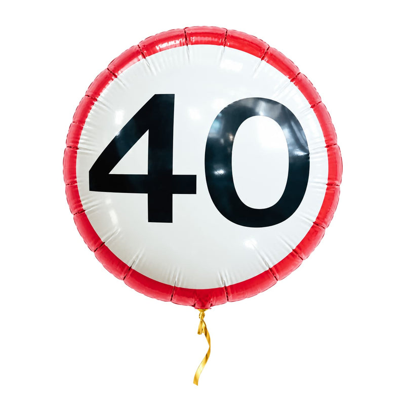 Ballon Verkeersbord 40 Jaar – met helium gevuld, met gouden lint