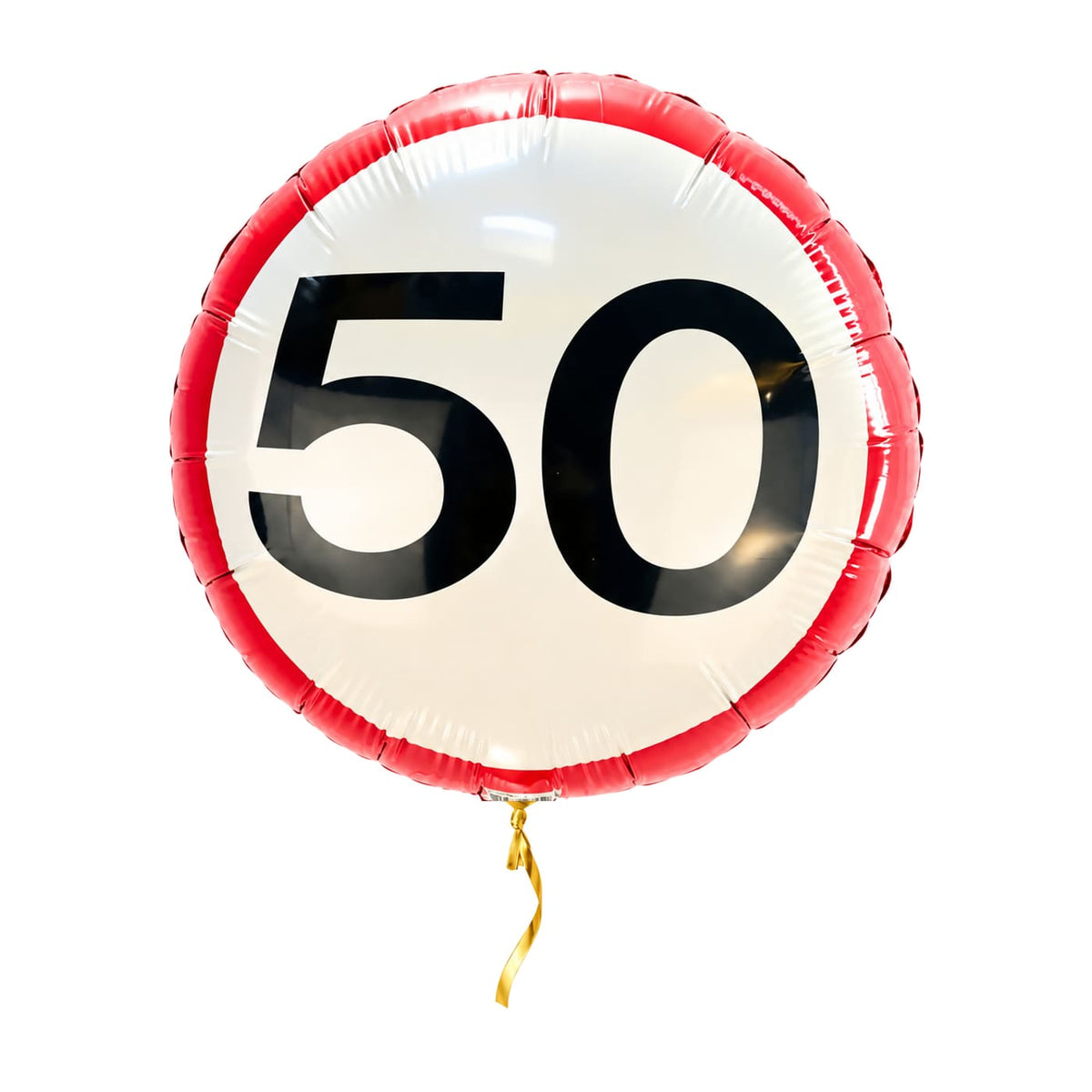 Ballon Verkeersbord 50 Jaar – met helium gevuld, met gouden lint