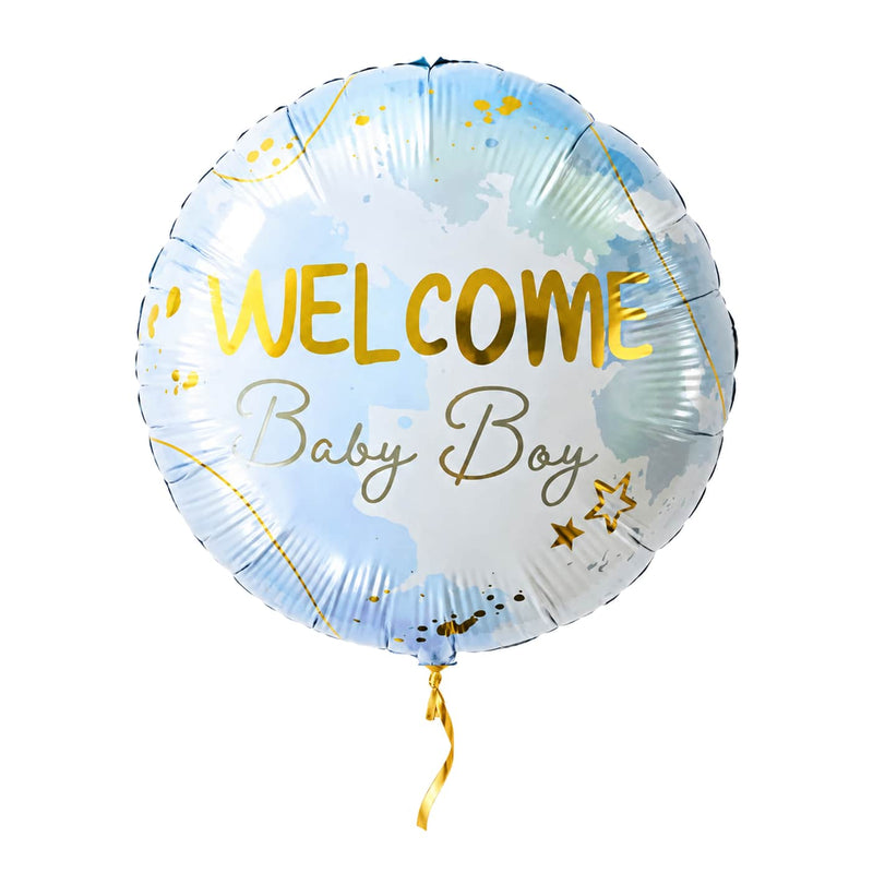 Helium Ballon Welcome Baby Boy – met helium gevuld, met gouden lint