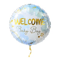 Helium Ballon Welcome Baby Boy – met helium gevuld, met gouden lint