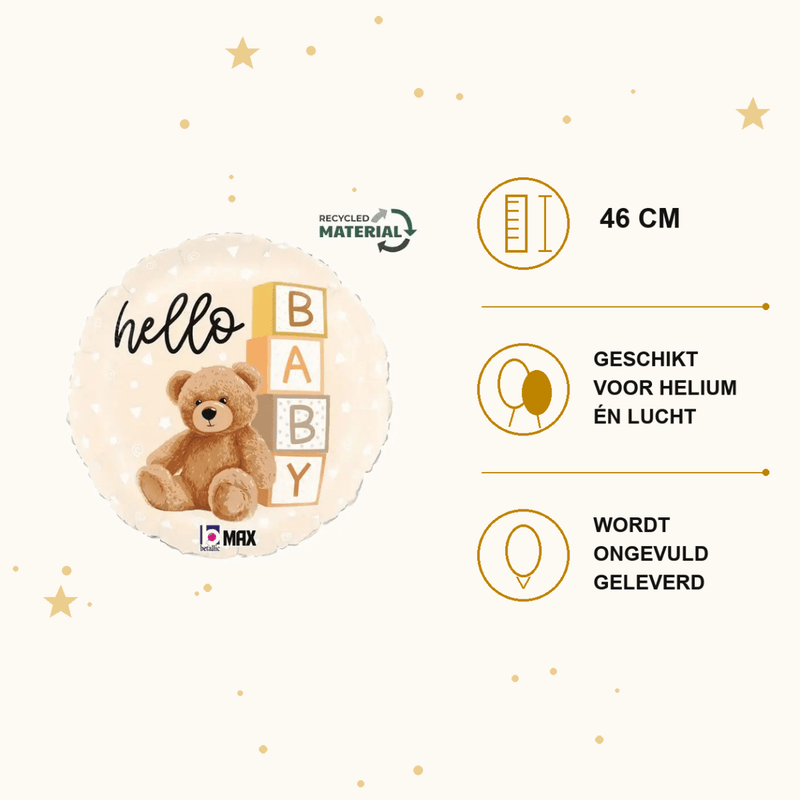 Hello Baby Teddy Bear Folie Ballon - 46 cm - Ballonnenshop.nl
