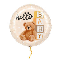 Hello Baby Teddy Bear Ballon – met helium gevuld, met gouden lint