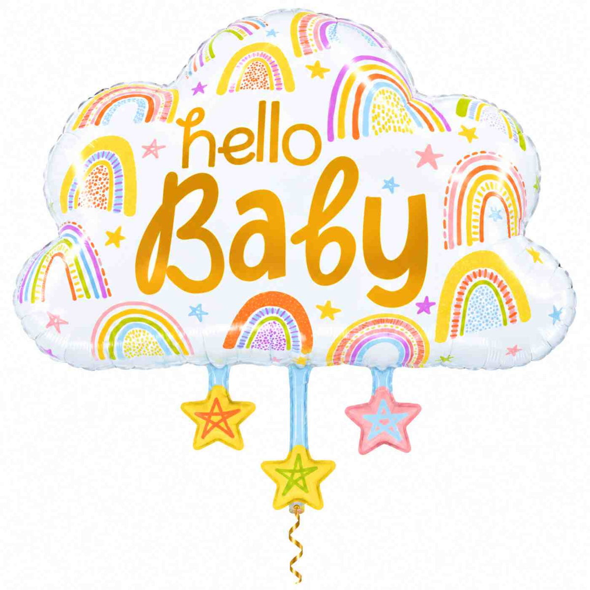 Hello Baby Wolk Met Sterren XL met dun metallic gouden lint op witte achtergrond
