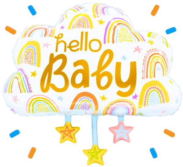Hello Baby Wolk Met Sterren Helium Ballon - Gevuld Met Helium - 71 cm - Ballonnenshop.nl