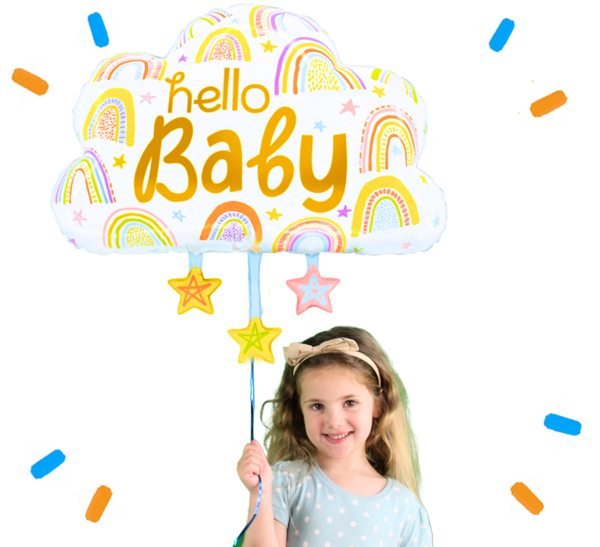 Hello Baby Wolk Met Sterren Helium Ballon - Gevuld Met Helium - 71 cm - Ballonnenshop.nl