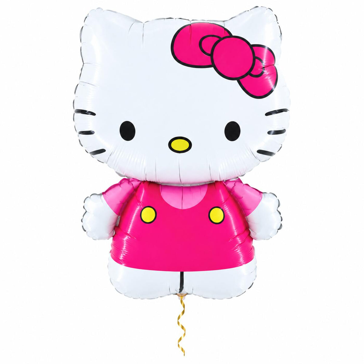 Hello Kitty Helium XL Ballon met dun metallic gouden lint op witte achtergrond – Ballonnenshop.nl