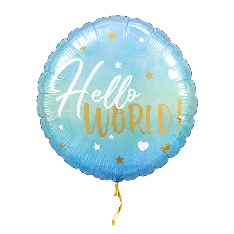 Hello World Helium Ballon – met helium gevuld, met gouden lint