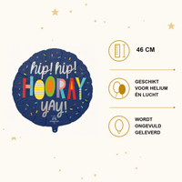 Hip Hip Hooray Folie Ballon - 46 cm - Ballonnenshop.nl