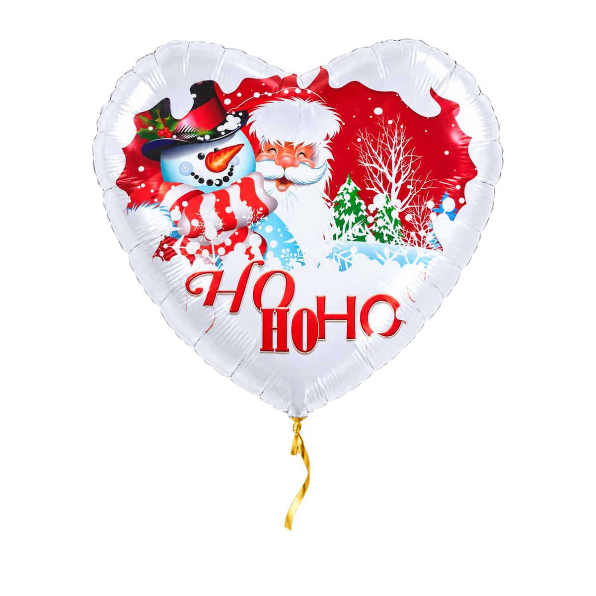 Ho Ho Ho Kerstman En Sneeuwpop – met helium gevuld, met gouden lint