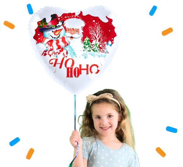 Ho Ho Ho Kerstman En Sneeuwpop Helium Ballon - Gevuld Met Helium - 46 cm - Ballonnenshop.nl
