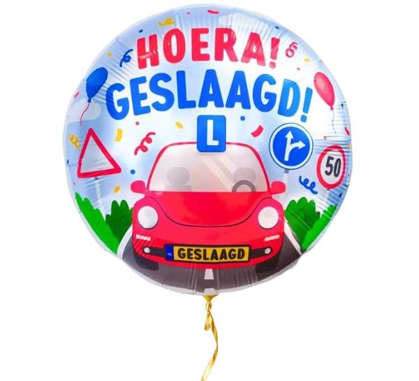Hoera! Auto Rijbewijs Geslaagd Ballon - Gevuld Met Helium - 46 cm - Ballonnenshop.nl