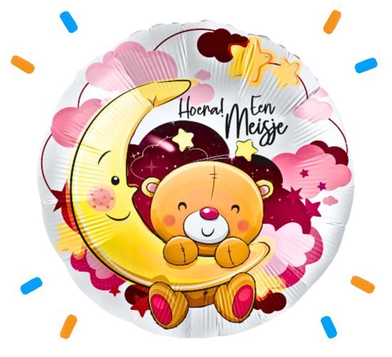 Hoera! Een Meisje Helium Ballon - Gevuld Met Helium - 46 cm - Ballonnenshop.nl