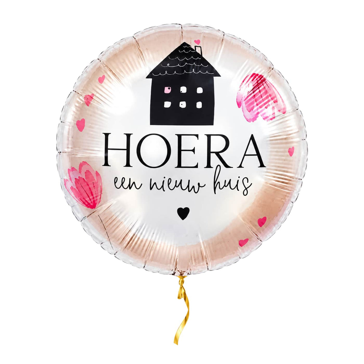 Hoera Een Nieuw Huis Ballon met helium en gouden lint