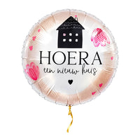 Hoera Een Nieuw Huis Ballon met helium en gouden lint