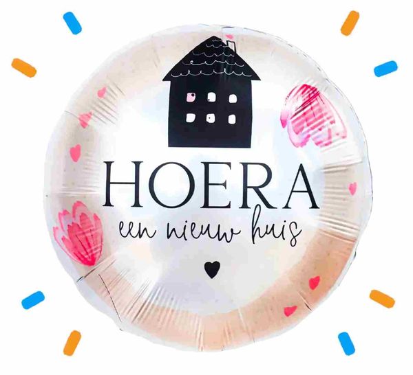 Hoera Een Nieuw Huis Helium Ballon - Gevuld Met Helium - 46 cm - Ballonnenshop.nl