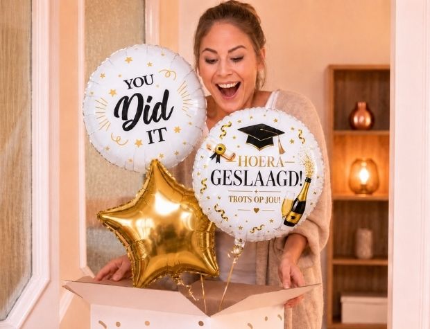 Hoera Geslaagd Ballonnentros - Gevuld Met Helium - 45 cm - Ballonnenshop.nl