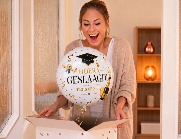 Hoera Geslaagd Champagne Ballon - Gevuld Met Helium - 46 cm - Ballonnenshop.nl