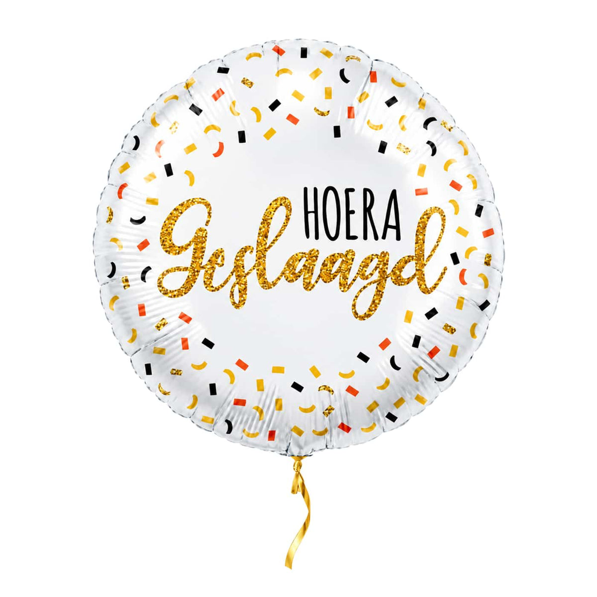 Hoera Geslaagd Helium Ballon – met helium gevuld, met gouden lint